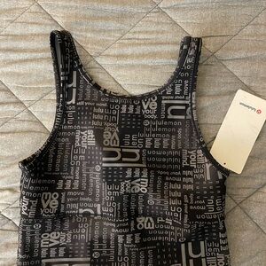 Lululemon Power Pivot Everlux Tank Motif Size 8; Grey Black High Neck Top NEW